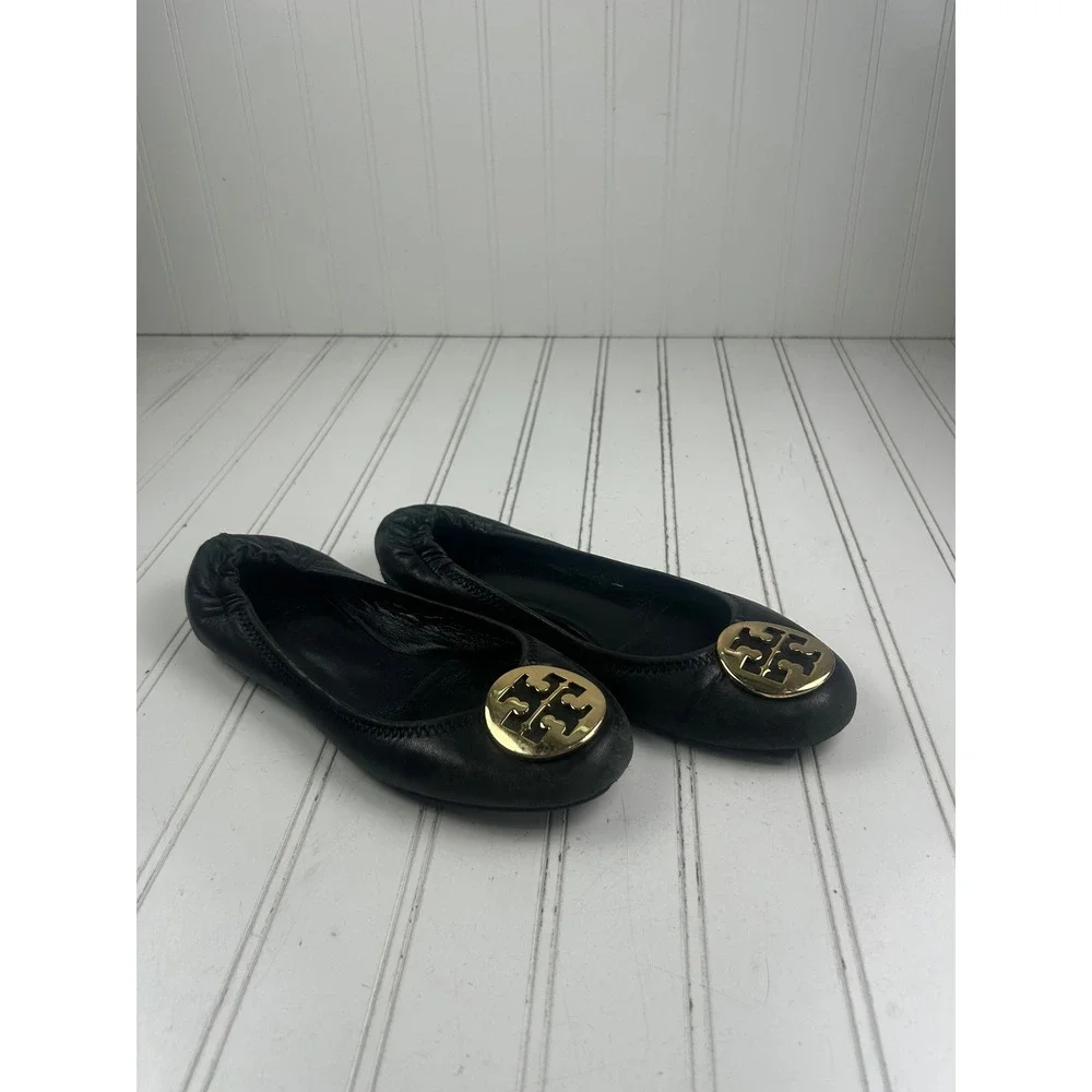 Tory Burch Black Leather Minnie Travel Ballet Flats Women's Size 8 $220